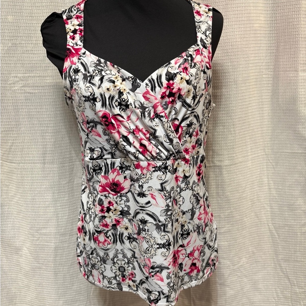 White House Black Market Floral Camisole - Pink, Black, and White